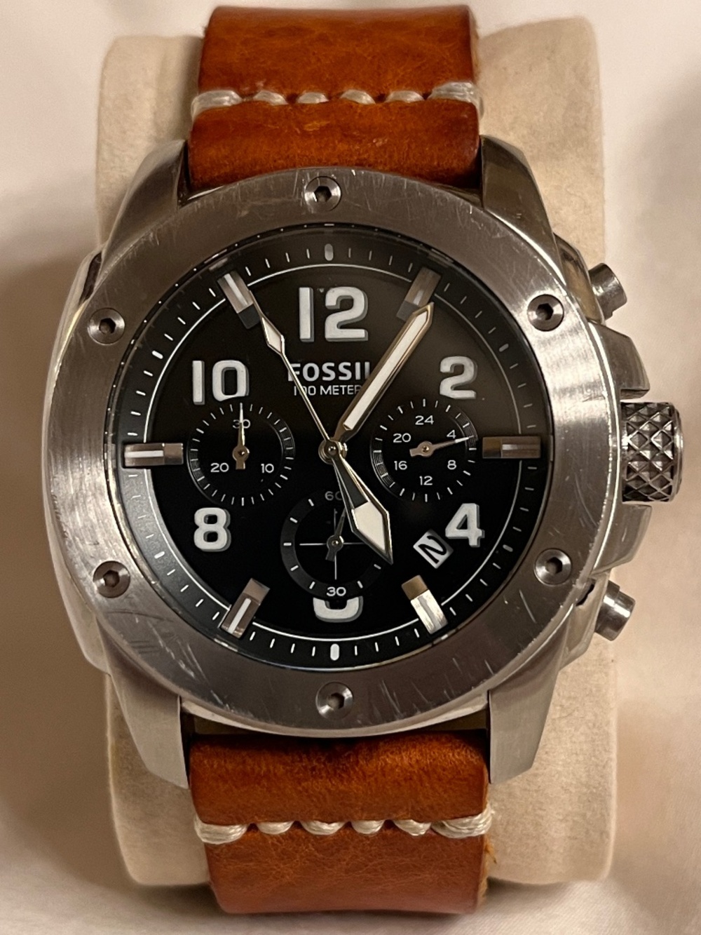 Fossil Modern Machine Chronograph Watch FS4928 Black Dial, Brown Leather strap